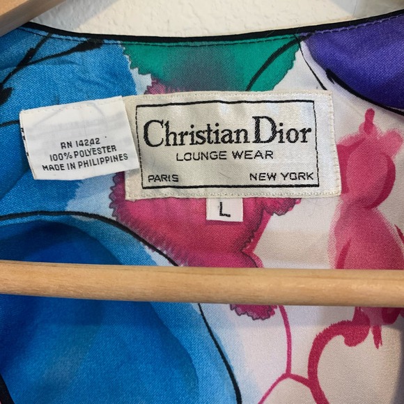 Christian Dior Lounge Wear Size L Vintage Kaftan Mumu House Dress Floral Satin - Picture 5 of 9